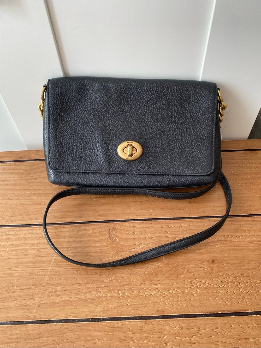 Coach Crosstown Black Pebbled Leather Turnlock Chain Crossbody Bag - 1494